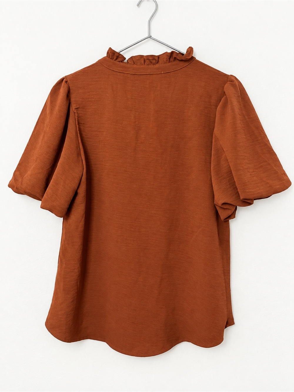 Rust Ruffle V-Neck Blouse - Picture 5 of 6